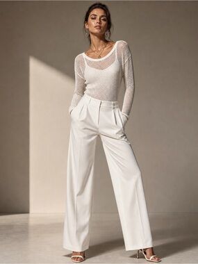 Gilbert White Mesh Long Sleeve textured Minimalist Top